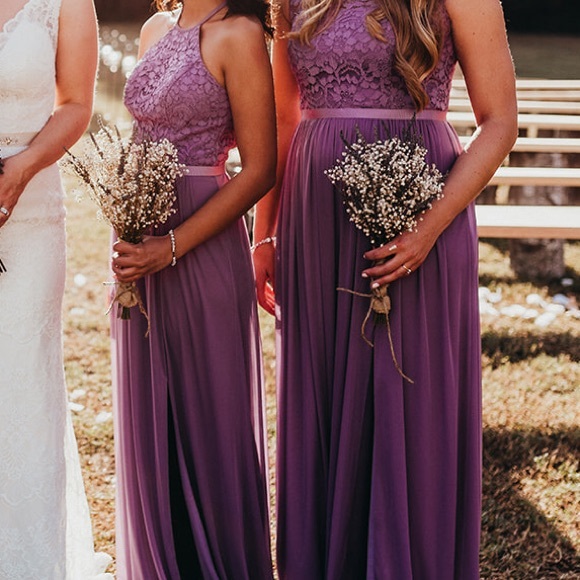 David’s Bridal Wisteria Halter Bridesmaid Dress - Picture 2 of 8